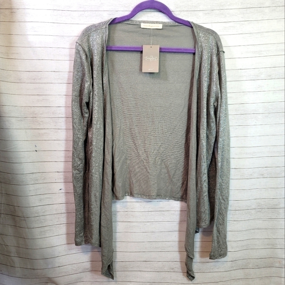 HERO & LEANDER 100% LINEN MOSS SPARKLE LIGHTWEIGHT CARDIGAN, SZ LARGE